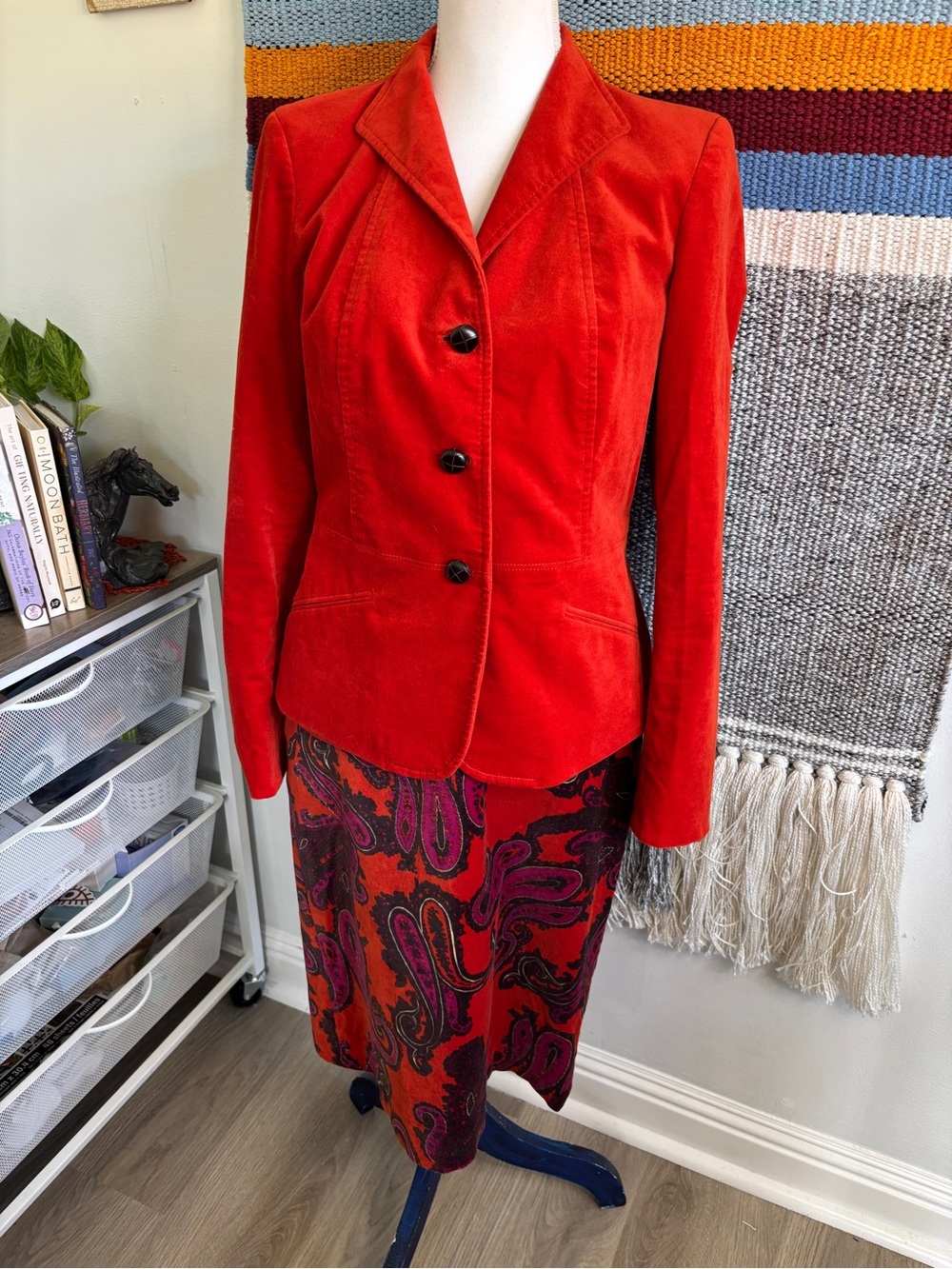 Vintage Talbots Orange Velvet Blazer and Skirt Set